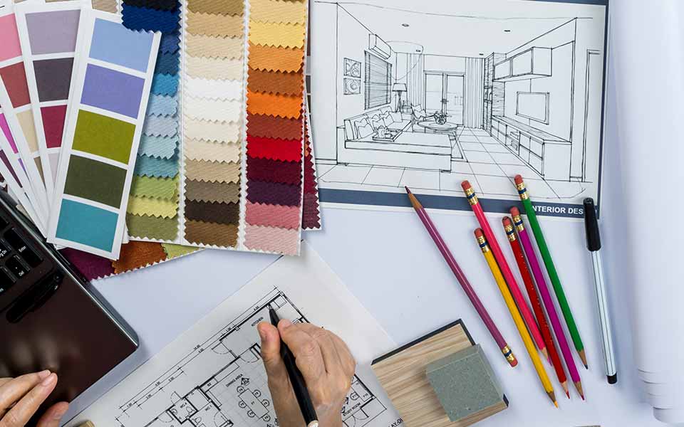 Architect drawing modern home interior