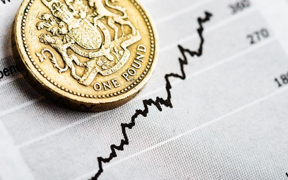 Pound coin on financial graph