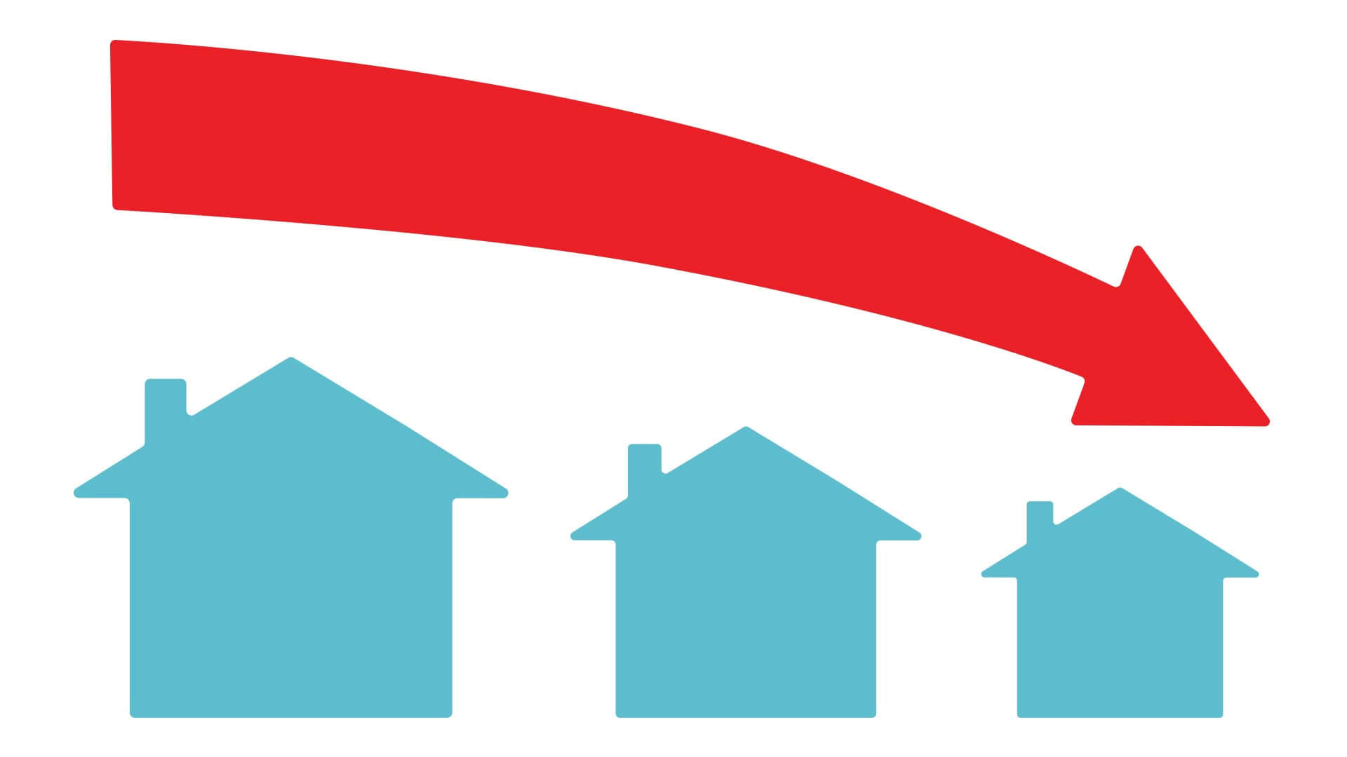 Downward facing arrow over houses