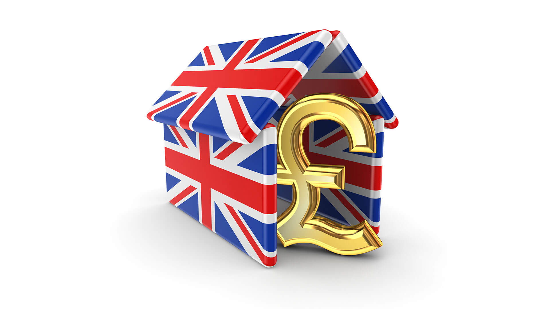 Pound sign under British flag roof