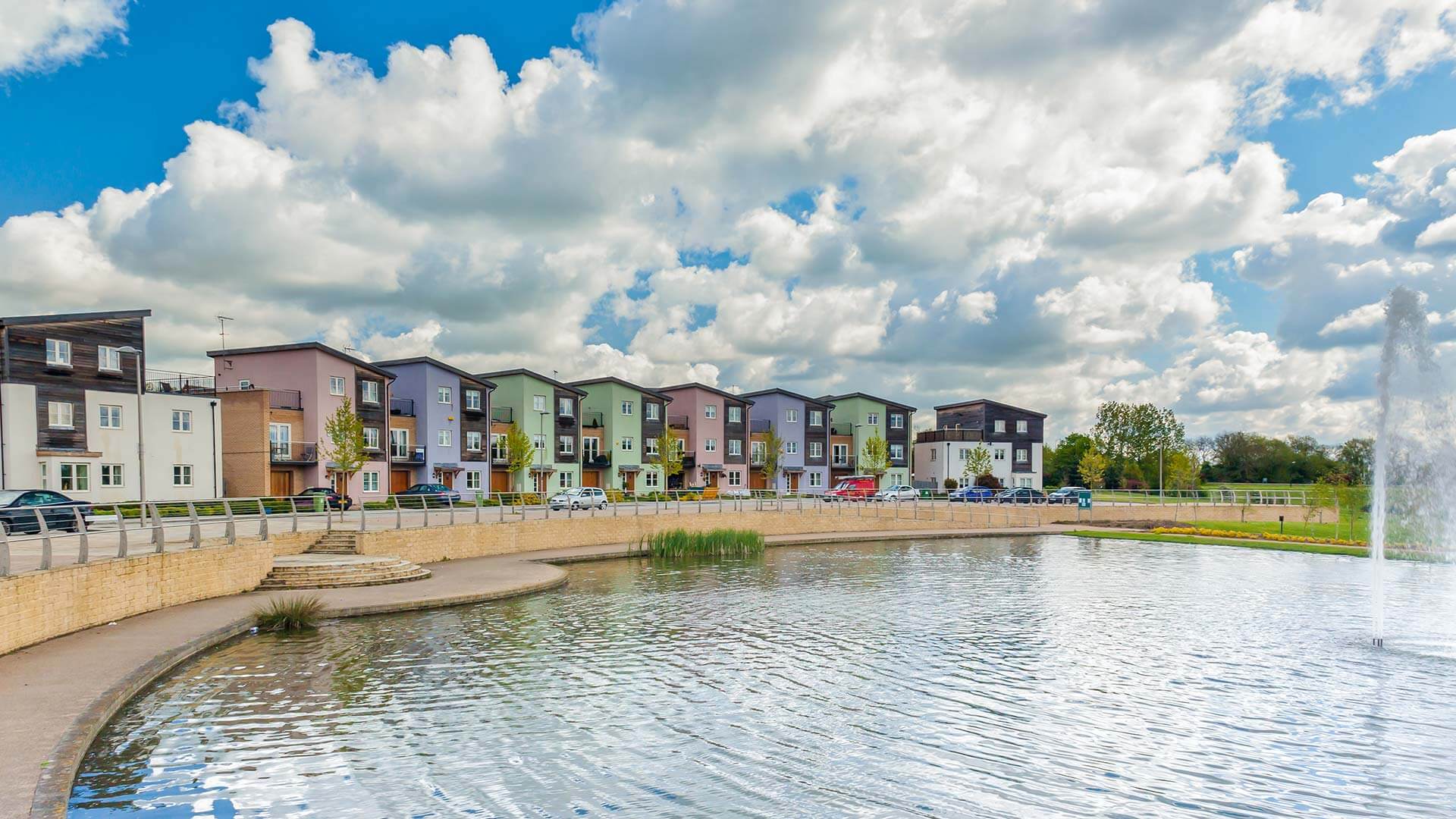 Urban housing in-front of pond