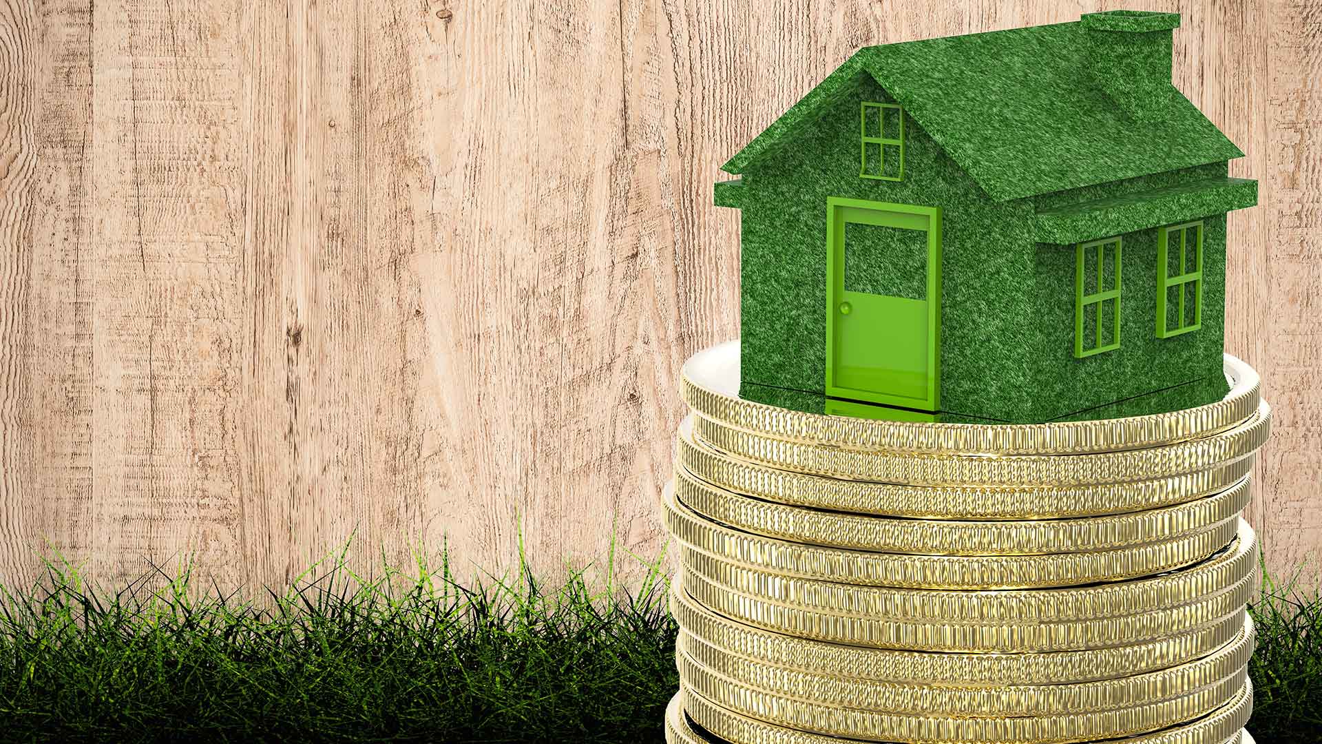 House sitting on coins
