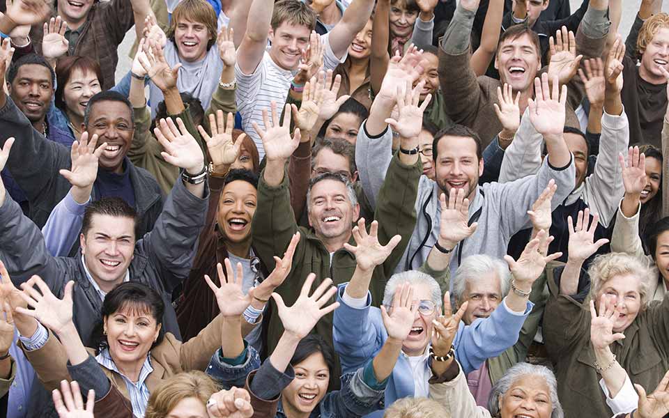 Group of mature adults cheering